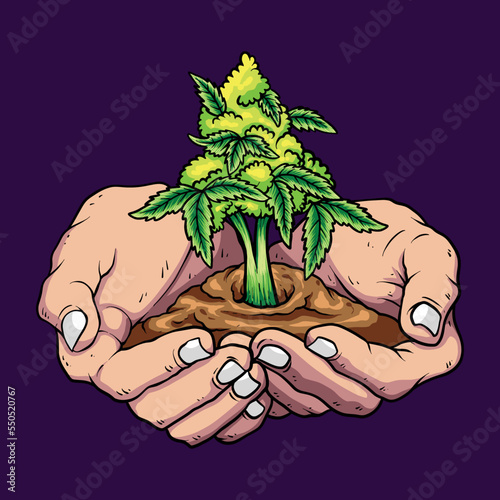 Hand with green leaf plant logo