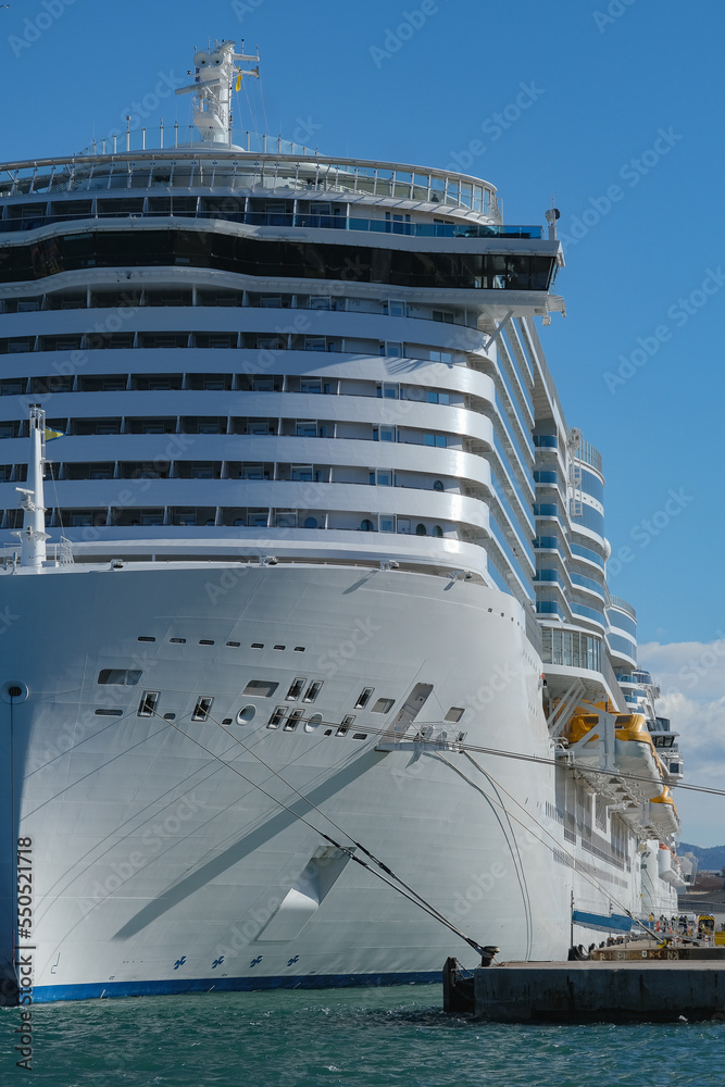 Naklejka premium Costa cruiseship or cruise ship liner Toscana in Marseille Provence port on sunny day blue sky during Mediterranean cruise dream vacation