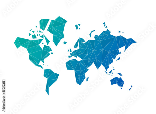Fototapeta Naklejka Na Ścianę i Meble -  Blue world map shape made of polygons. 3D illustration on a transparent background