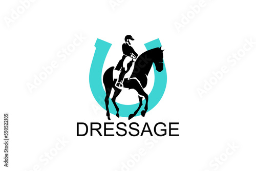 dressage horse riding sport vector line icon. athlete riding a horse sport pictogram, vector illustration.