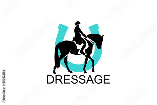 dressage horse riding sport vector line icon. athlete riding a horse sport pictogram, vector illustration.