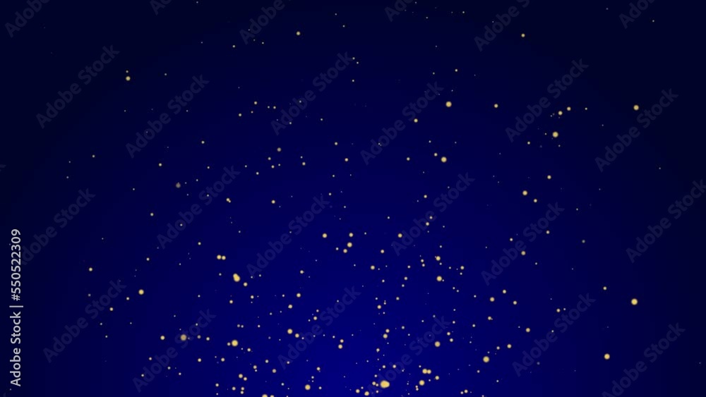 Blue animated background with particles of golden light rising across the screen. Blue background for christmas and digital composition. flickering overlay stars particles effect video