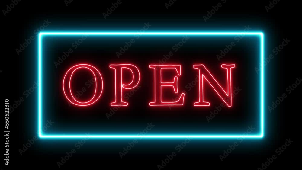 Animation of We're Open Neon Sign Background Seamless Looping. Pack of 4k animation of a neon open sign blinking for night storefront, restaurant, motel and night business Animation of We're Open Neon Sign Background Seamless Looping. Pack of 4k animation of a neon open sign blinking for night storefront, restaurant, motel and night business