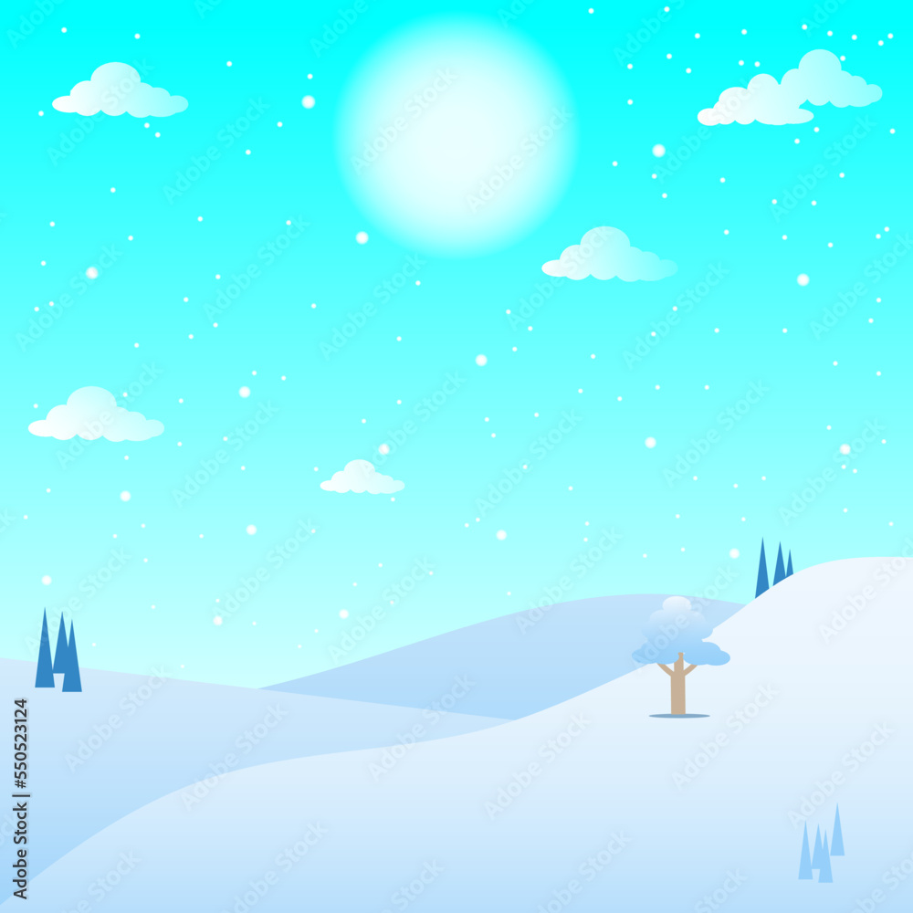 Fototapeta premium Mountain with snow winter merry christmas celebrate vector postcard background