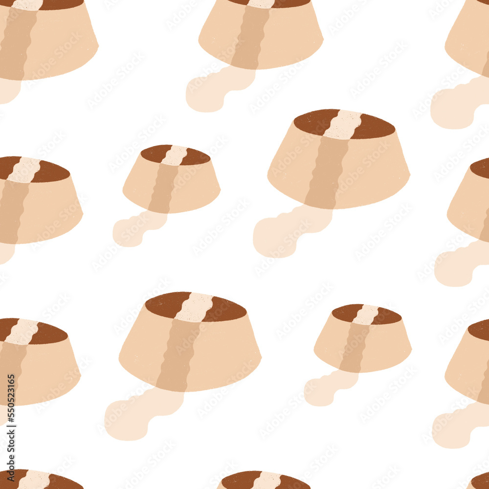 Seamless pattern Brazilian flan topped with caramel sauce.