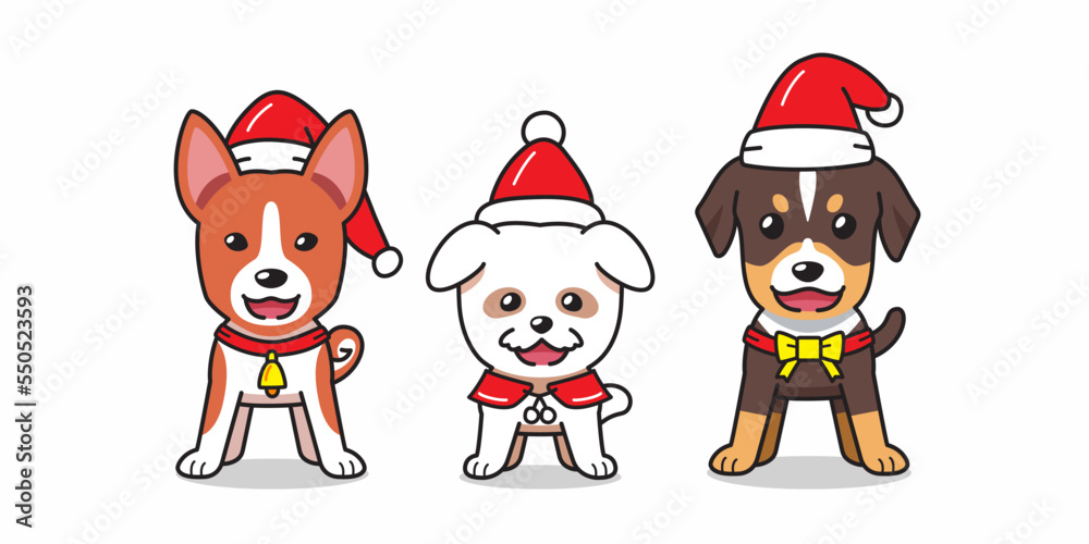 Vector cartoon character dogs christmas costumes for design. Vector cartoon character dogs christmas costumes for design.