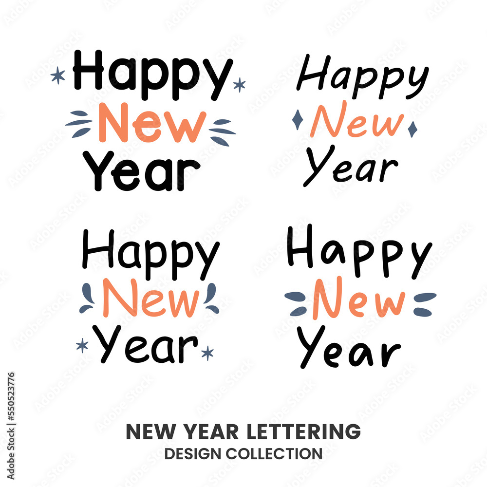 Fototapeta premium Happy new year typography signs. Vector Lettering Compositions collection