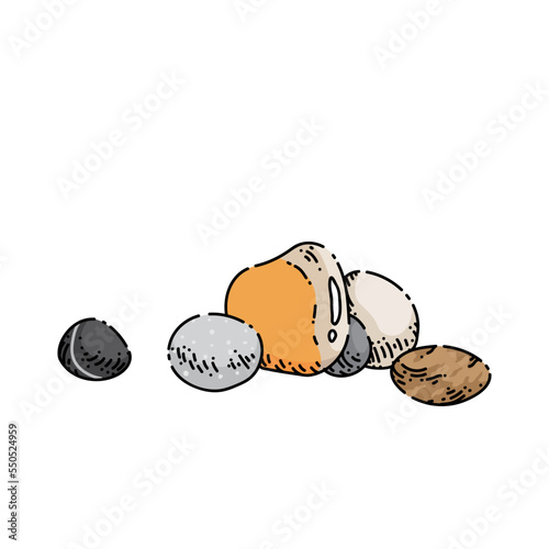 pebble sketch hand drawn vector rock stone, beach river round sand, oval