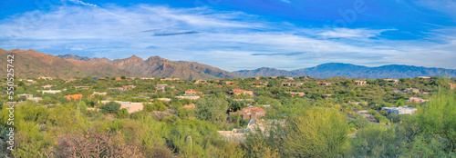 Panoramic view of a residential area near the mountain range in Tucson, Arizona