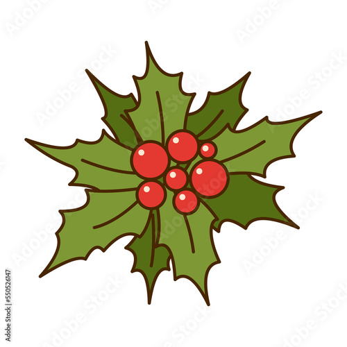 Holly berry icon in hand drawn style isolated on white background.