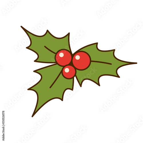 Holly berry icon in hand drawn style isolated on white background.