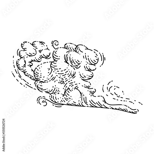 wind cloud sketch hand drawn vector sky weather, cloudy air, summer storm vintage black line illustration