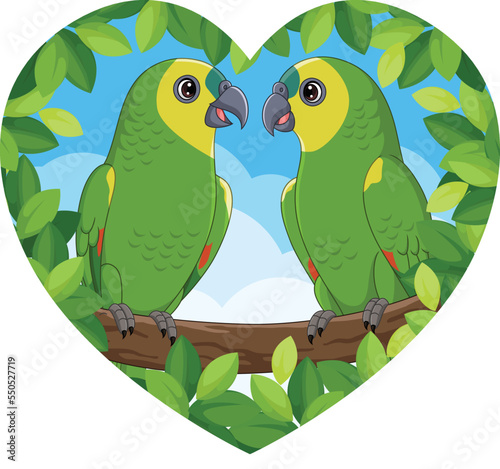 Cartoon Green Parrots Lovely Couple