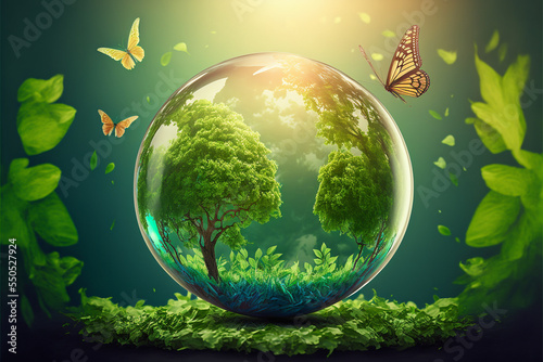 World environment and earth day concept with glass globe and eco friendly env...