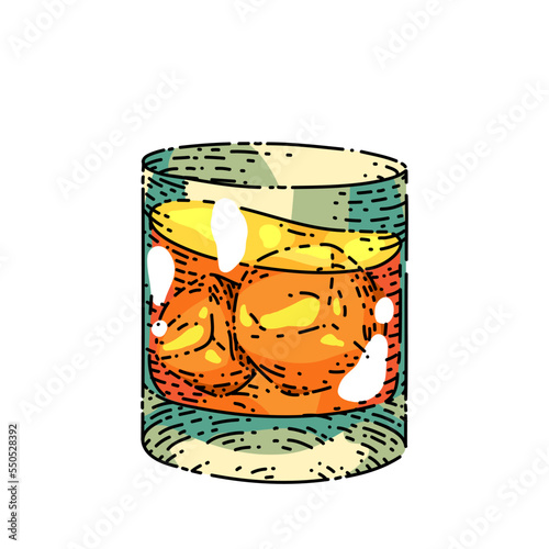 ice whiskey hand drawn vector. glass drink, alcohol coctail, ice cube, bar menu ice whiskey sketch. isolated color illustration