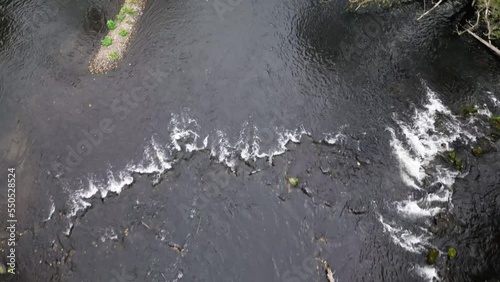 The Rur river in Kreuzau, Germany flowing gently in the Autumn cold afternoon photo