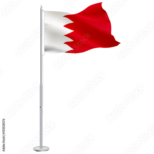 Isolated waving national flag of Bahrain on flagpole