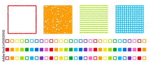 クレヨン素材　正方形の装飾・ラインセット