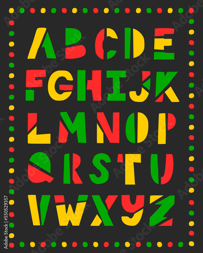 Alphabet of Junetenth Themes with Dots Frames and Black Background