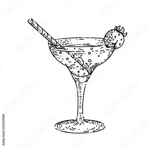 cocktail drink hand drawn vector. alcohol glass, martini party, summer bar, beach beverage cocktail drink sketch. isolated black illustration