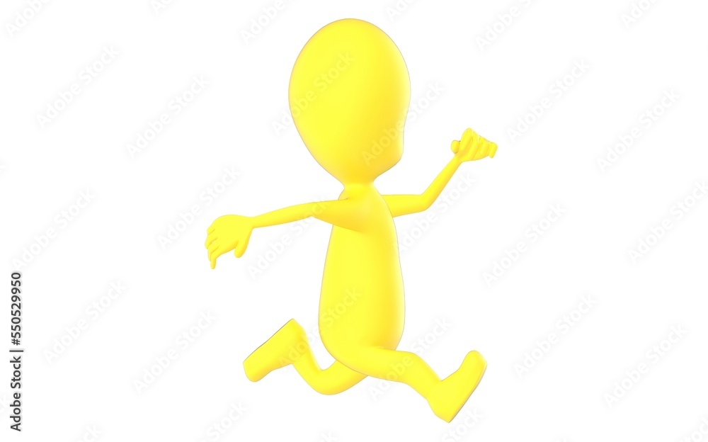 3d yellow character running in white isolated background 3d yellow character running in white isolated background