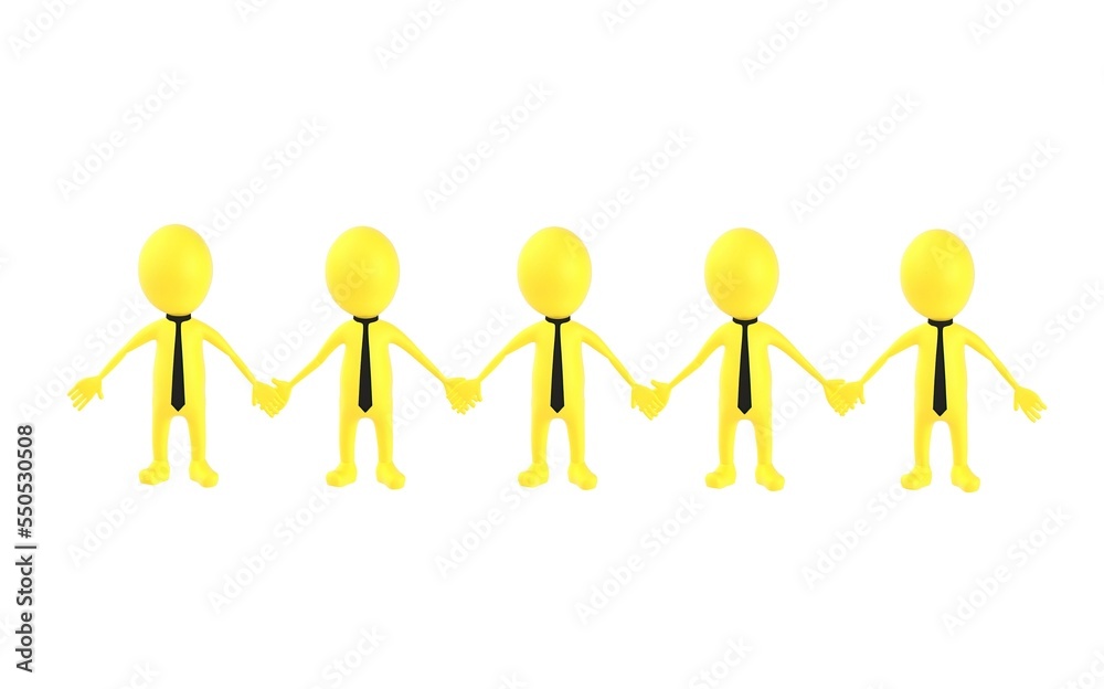 3d yellow character man joining hands togheter 3d yellow character man joining hands togheter