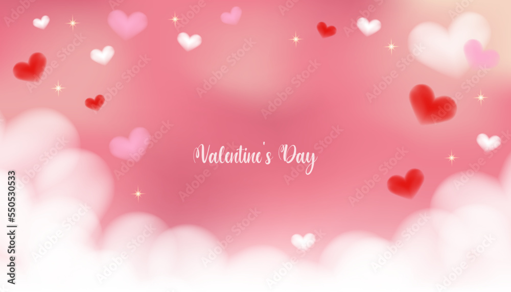 Illustration of valentines day background with clouds and hearts