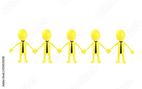 3d yellow character man joining hands togheter
