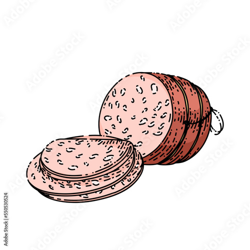 mortadella salami hand drawn vector. meat sausage, bologna deli, pepperoni liver mortadella salami sketch. isolated color illustration