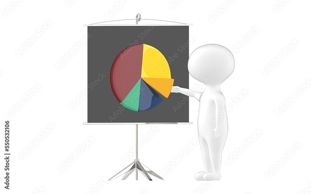 Obraz premium 3d character , man , presentation board and pie chart