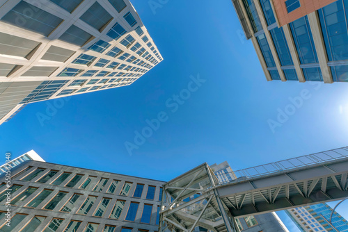 Austin  Texas- Low angle view of buildings with wall grids and tall windows modern design