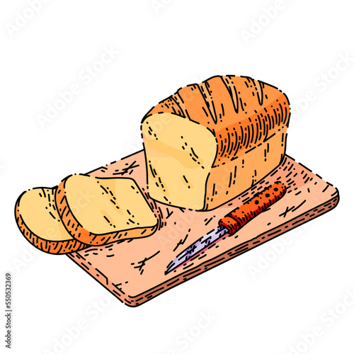 loaf bread hand drawn vector. fresh slice, tasty bun, fresh bakery loaf bread sketch. isolated color illustration