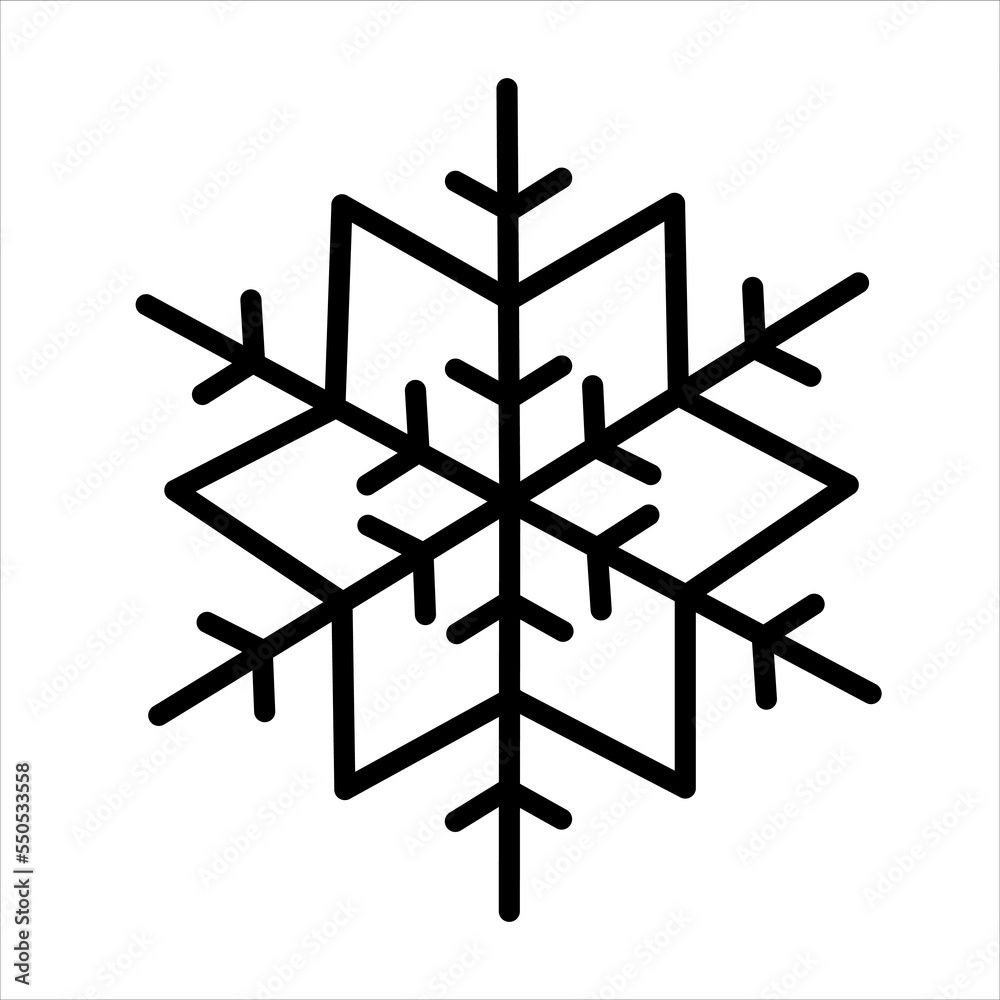 Isolated vector black line illustration of a snowflake. Winter web design.
