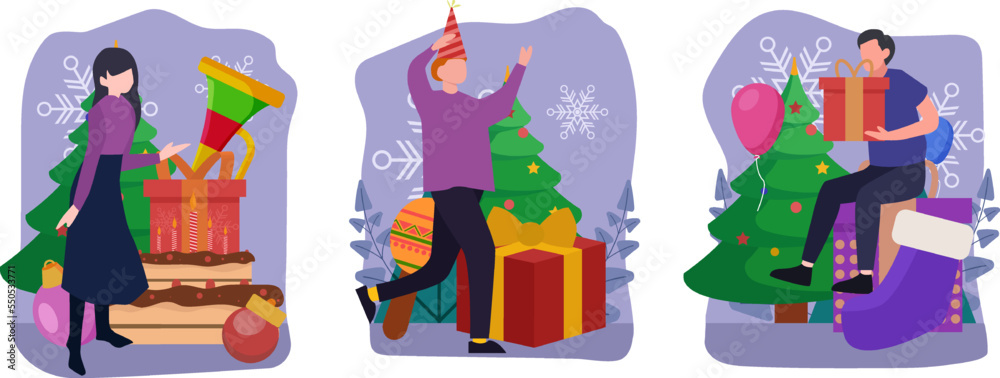Fototapeta premium Christmas Celebration Flat Bundle Design Illustration