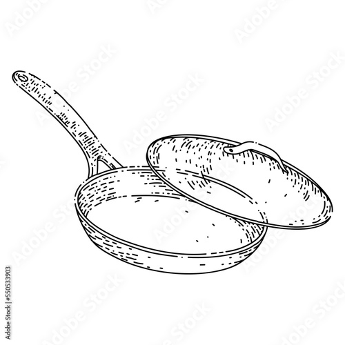frying pan hand drawn vector. cooking kitchen, skillet cook, black iron pot frying pan sketch. isolated black illustration