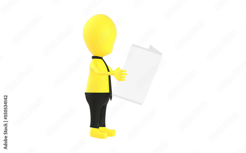 3d yellow character reading paper 3d yellow character reading paper