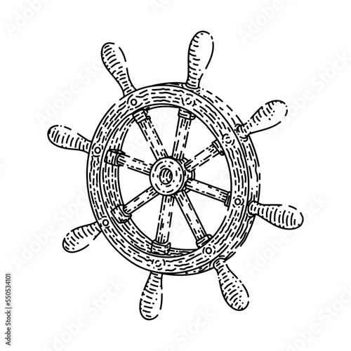 ship rudder hand drawn vector. helm wheel, boat captain yacht, nauutical sail ship rudder sketch. isolated black illustration
