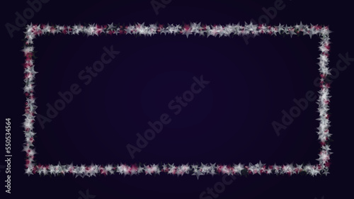 Vector Magical Glowing Background with Silver and Purple Falling Stars on Black. Christmass and New Year Poster. Glittery Confetti Frame. Sparkle Star Night Banner Design.
