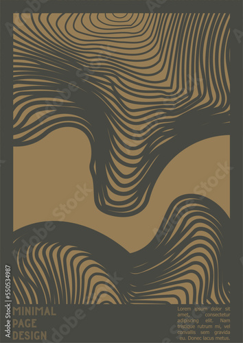 Geometrical Poster Design with Optical Illusion Effect.  Modern Psychedelic Cover Page Collection. Brown Wave Lines Background. Fluid Stripes Art. Swiss Design. Vector Illustration for PLacard. © Feliche _Vero