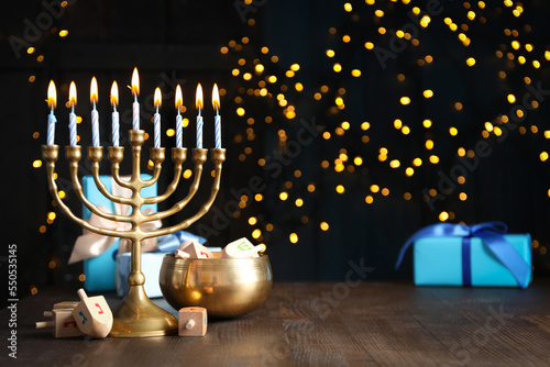 Сoncept of Jewish holiday, Hanukkah, space for text