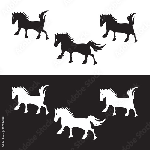 Black and white horse animal logo design . icon logo . silhouette logo