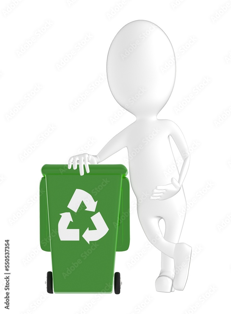 3d character , man recycle bin in white isolated background 3d character , man recycle bin in white isolated background
