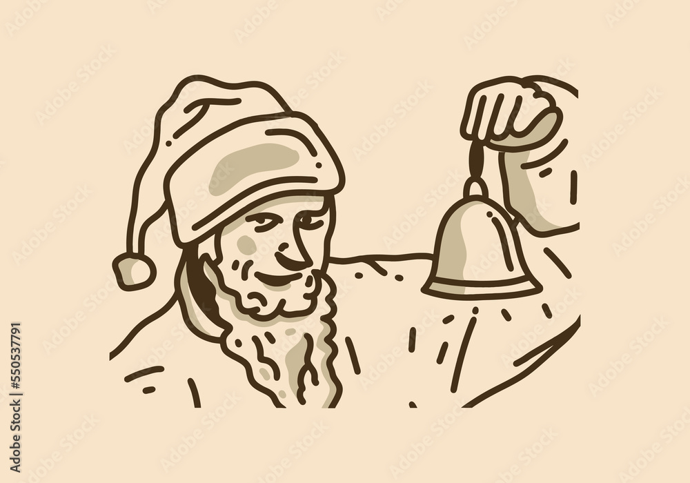 Vintage illustration of santa holding bell