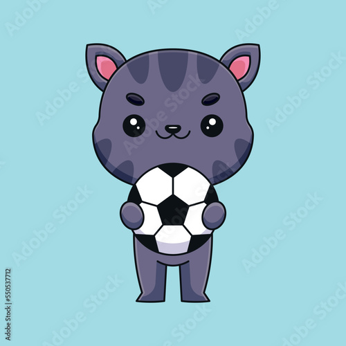 cute cat holding soccer ball cartoon mascot doodle art hand drawn concept vector kawaii icon illustration