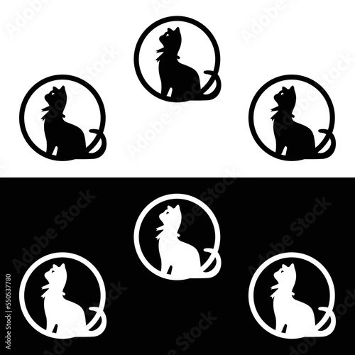 Circle cat animal logo design . icon logo . silhouette logo.