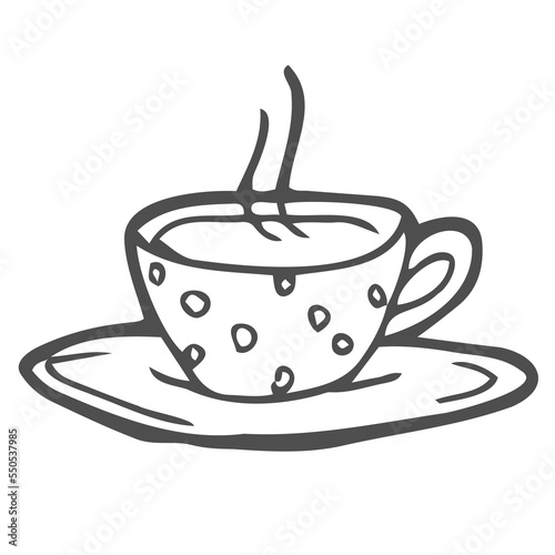 Cup with tea bag hand drawn outline doodle icon. Hot drink - tea cup vector sketch illustration for print, web, mobile and infographics isolated on white background.