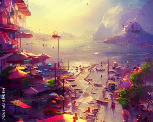 Holiday Beach After the Rain - Vibrant Landscape Art
