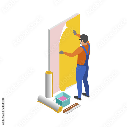 Wallpaper Glueing Handyman Composition