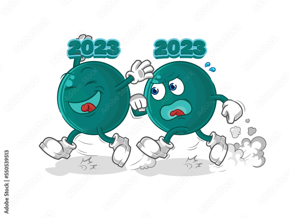Fototapeta premium 2023 play chase cartoon. cartoon mascot vector