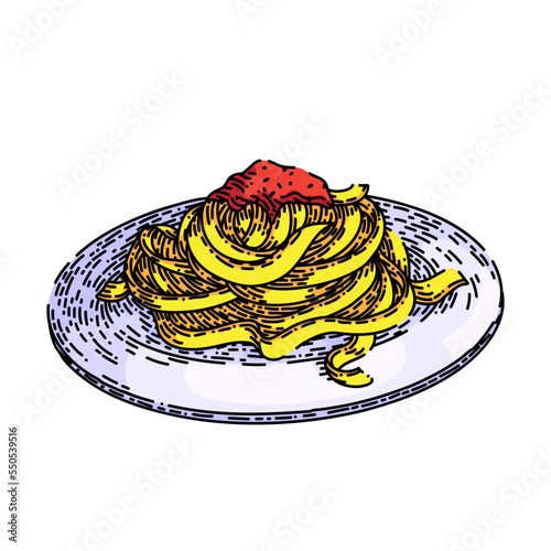 fettuccine pasta hand drawn vector. food italian, creamy plate, dinner gourmet meal fettuccine pasta sketch. isolated color illustration